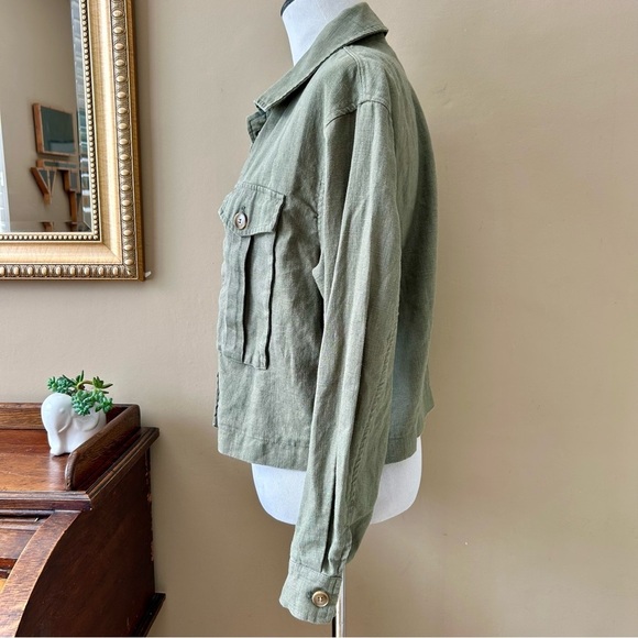 Anthropologie Dolan Utility Jacket Cropped Linen Cropped Moss Green Size L - Picture 6 of 13